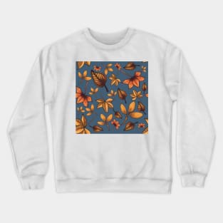 Autumn Leaves Pattern Design Blue Background Crewneck Sweatshirt